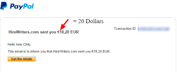 Payment proof Hirewriters