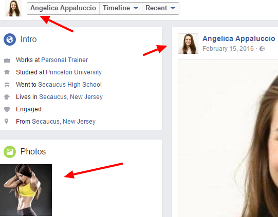 Angelica's fake Facebook profile