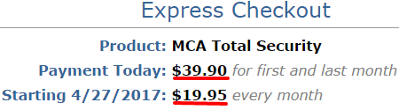 MCA checkout page