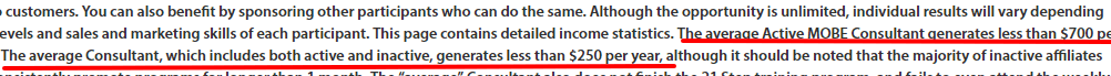 MOBE income disclaimer page