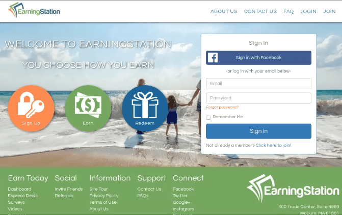 This is a screenshot of official earning station website