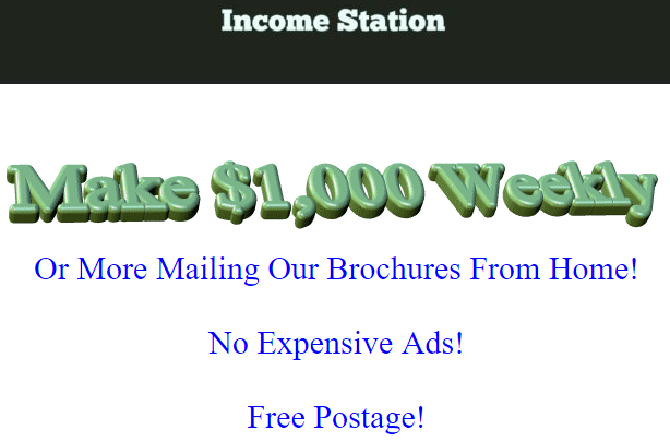 Income Station sales page promising $1,000 dollar per week scam