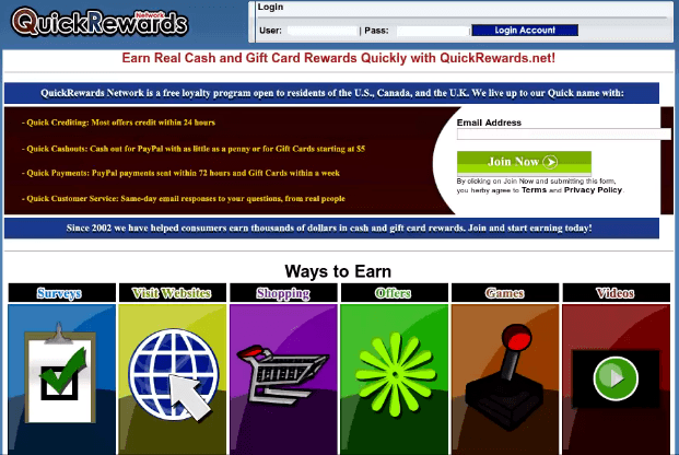 This is the quickrewards homepage