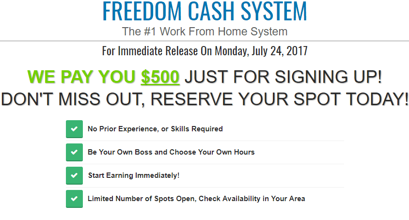 Freedom cash system scam