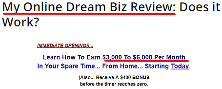 my online dream biz is home income system