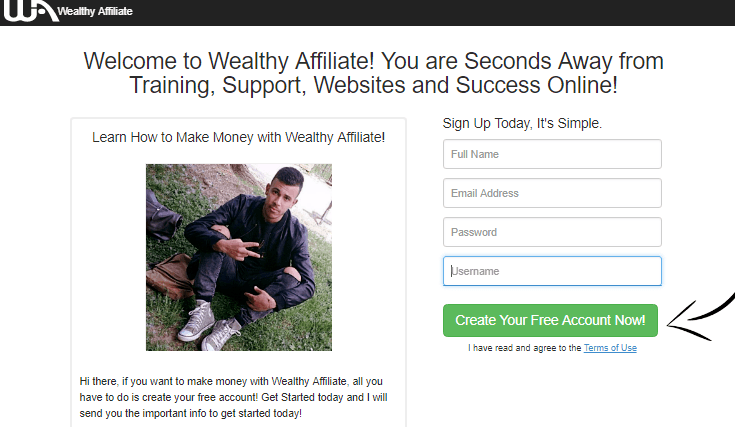 wealthy affiliate sign up page