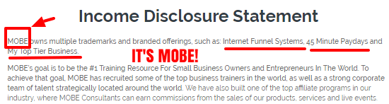 Income Disclosure of Mobile Success Training showing that it's mobe