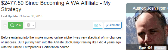 wealthy affiliate scam- WA testimonial