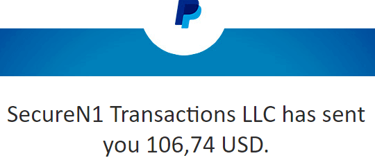 Secure N1 Transactions has sent you 106,74 USD