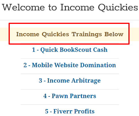 income quickies trainings