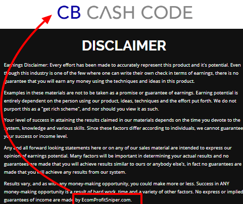 cb cash code disclaimer