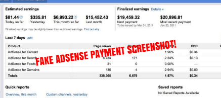 fake adsense payment screenshot