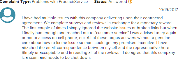 product report card bbb complaint