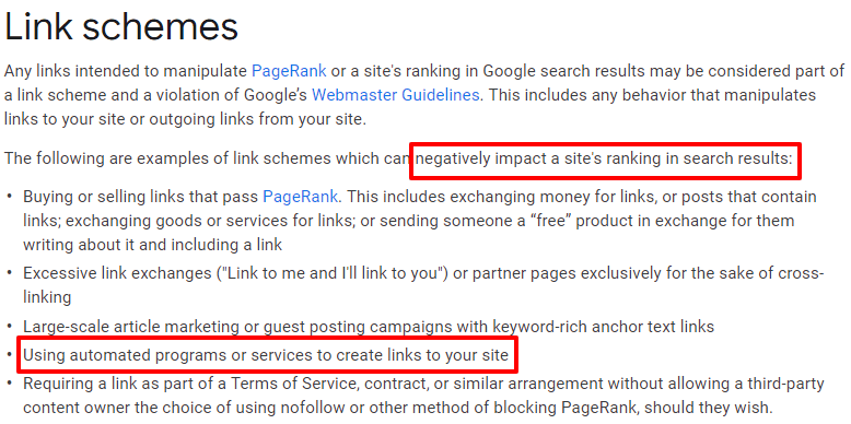 google is against the senuketng link schemes