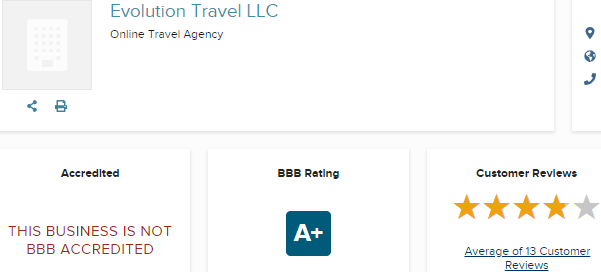 evolution travel is not bbb accredited
