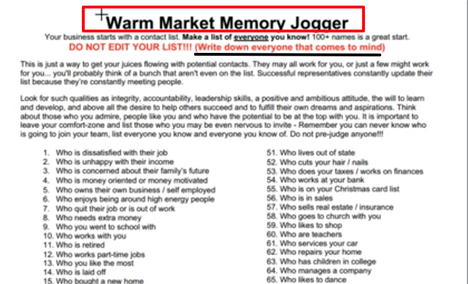 warm market memory jogger evolution travel list