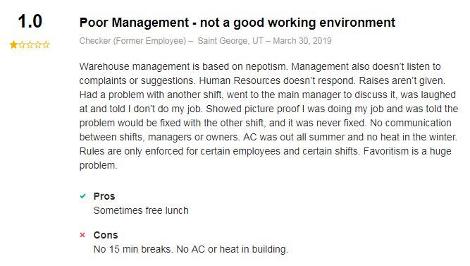 Poor management - not a good working environment
