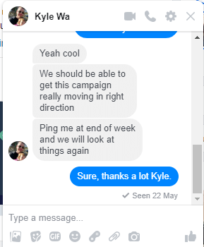 Kyle from Wealthy Affiliate in messenger