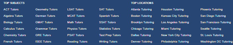 top subjects and locations at varsity tutors