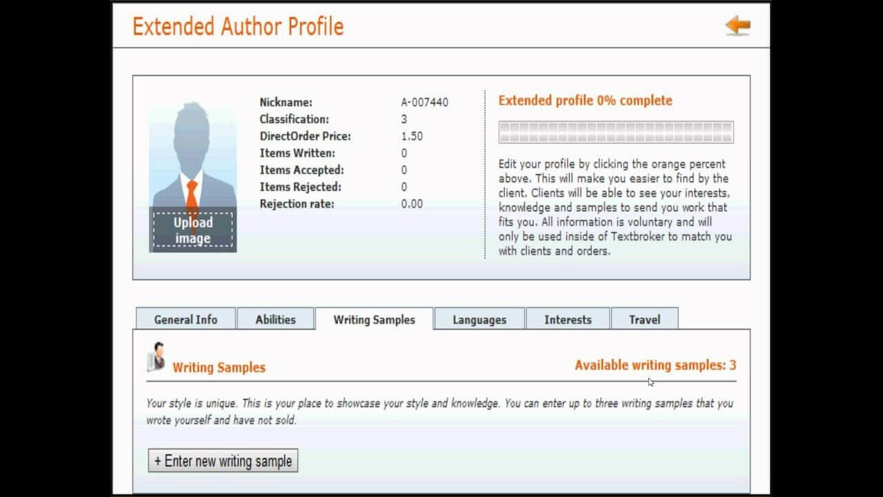 Textbroker sample profile