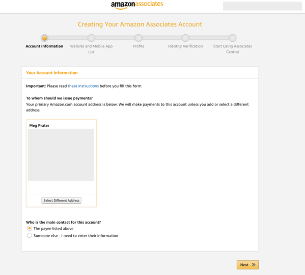Amazon Associates account information