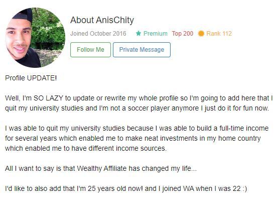 Anis Chity Wealthy Affiliate Profile