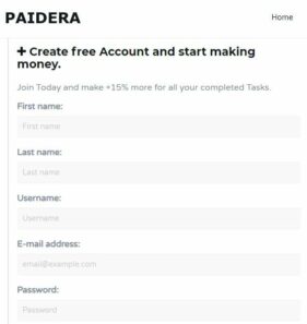 Paidera.com review Signing up