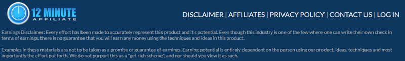 Is 12 Minute Affiliate A Scam Disclaimer
