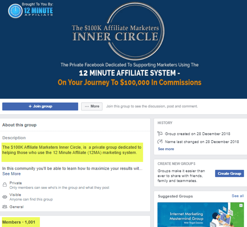 Is 12 Minute Affiliate A Scam Facebook group
