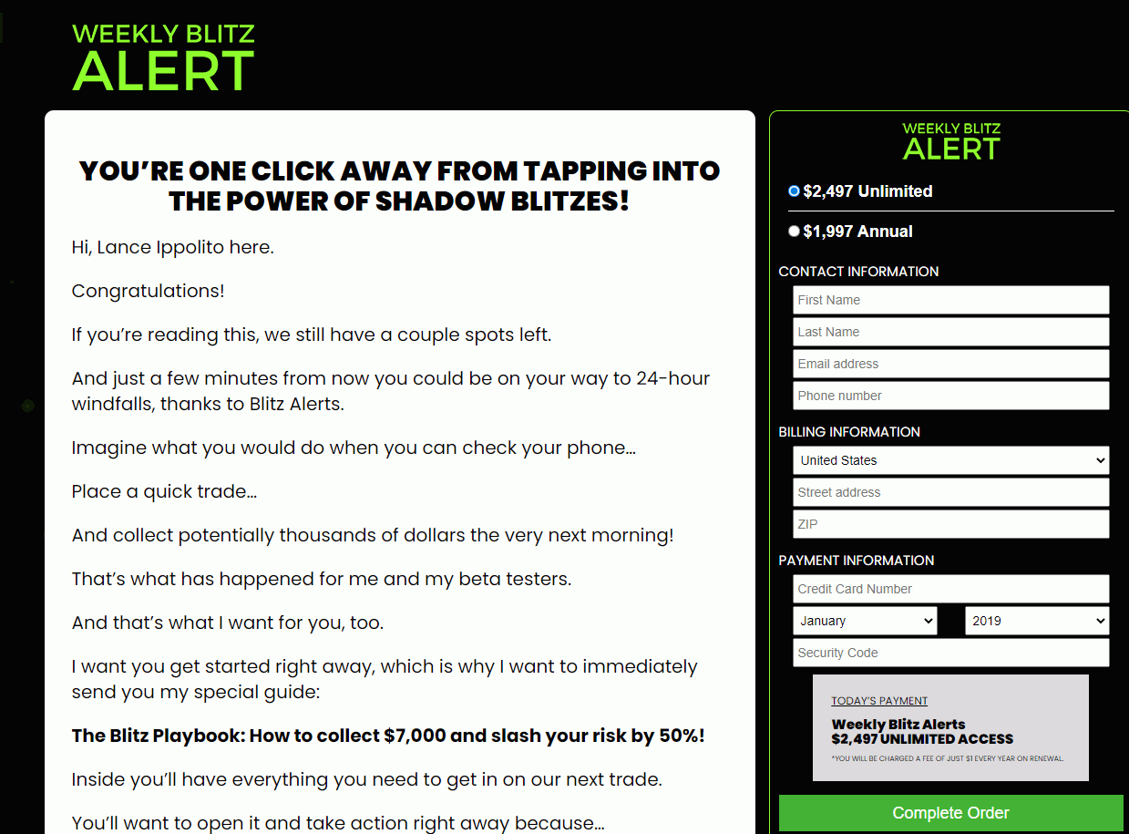 Weekly Blitz Alert Review Website Homepage
