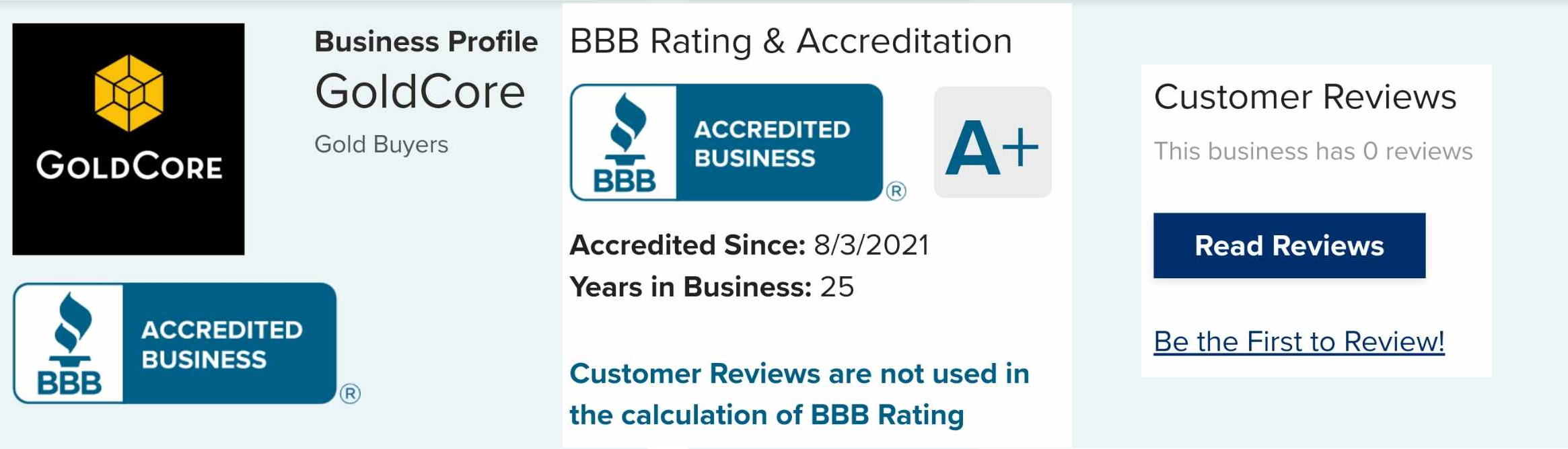 GoldCore Review BBB Rating